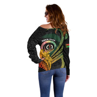 Personalised Vanuatu Independence Day Off Shoulder Sweater July 30 Pig Tusk Long God Yumi Stanap LT14 - Polynesian Pride