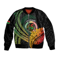 Personalised Vanuatu Independence Day Sleeve Zip Bomber Jacket July 30 Pig Tusk Long God Yumi Stanap LT14 Unisex Black - Polynesian Pride