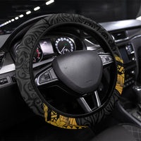 Vanuatu Independence Day Steering Wheel Cover July 30 Pig Tusk Long God Yumi Stanap LT14 Universal Fit Black - Polynesian Pride
