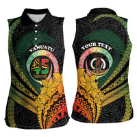 Personalised Vanuatu Independence Day Women Sleeveless Polo Shirt July 30 Pig Tusk Long God Yumi Stanap