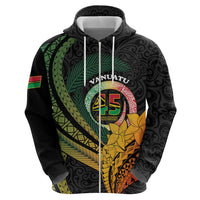 Personalised Vanuatu Independence Day Zip Hoodie July 30 Pig Tusk Long God Yumi Stanap LT14 Pullover Hoodie Black - Polynesian Pride