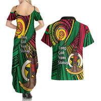 Halo Vanuatu Couples Matching Summer Maxi Dress and Hawaiian Shirt Happy 46th Independence Anniversary LT14 - Polynesian Pride