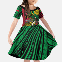 Halo Vanuatu Family Matching Mermaid Dress and Hawaiian Shirt Happy 46th Independence Anniversary LT14 Daughter's Dress Black - Polynesian Pride