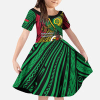 Halo Vanuatu Family Matching Off The Shoulder Long Sleeve Dress and Hawaiian Shirt Happy 46th Independence Anniversary LT14 Daughter's Dress Black - Polynesian Pride