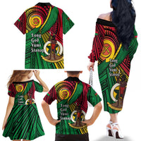 Halo Vanuatu Family Matching Off The Shoulder Long Sleeve Dress and Hawaiian Shirt Happy 46th Independence Anniversary LT14 - Polynesian Pride