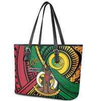 Halo Vanuatu Leather Tote Bag Happy 46th Independence Anniversary LT14 - Polynesian Pride