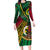 Halo Vanuatu Long Sleeve Bodycon Dress Happy 45th Independence Anniversary LT14 Long Dress Black - Polynesian Pride