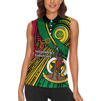 Halo Vanuatu Women Sleeveless Polo Shirt Happy 45th Independence Anniversary LT14 - Polynesian Pride