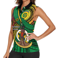 Halo Vanuatu Women Sleeveless Polo Shirt Happy 45th Independence Anniversary LT14 - Polynesian Pride