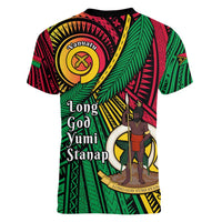 Halo Vanuatu Women V-Neck T-Shirt Happy 46th Independence Anniversary LT14 - Polynesian Pride