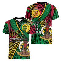 Halo Vanuatu Women V-Neck T-Shirt Happy 46th Independence Anniversary LT14 - Polynesian Pride