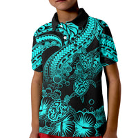 Personalised Polynesian Kid Polo Shirt Tribal Honu Turtle with Hibiscus Turquoise Version LT14 Kid Turquoise - Polynesian Pride