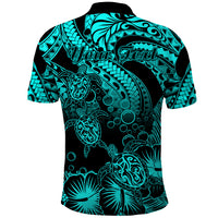 Custom Polynesian Polo Shirt Tribal Honu Turtle with Hibiscus Turquoise Version LT14 - Polynesian Pride