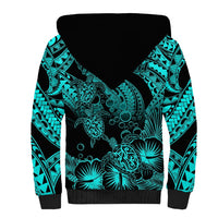 Personalised Polynesian Sherpa Hoodie Tribal Honu Turtle with Hibiscus Turquoise Version LT14 - Polynesian Pride