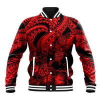 Personalised Polynesian Baseball Jacket Tribal Honu Turtle with Hibiscus Red Version LT14 Unisex Red - Polynesian Pride