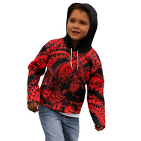 Personalised Polynesian Kid Hoodie Tribal Honu Turtle with Hibiscus Red Version LT14 - Polynesian Pride