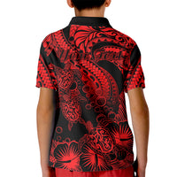 Personalised Polynesian Kid Polo Shirt Tribal Honu Turtle with Hibiscus Red Version LT14 - Polynesian Pride