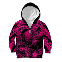 Personalised Polynesian Kid Hoodie Tribal Honu Turtle with Hibiscus Pink Version LT14 Zip Hoodie Pink - Polynesian Pride