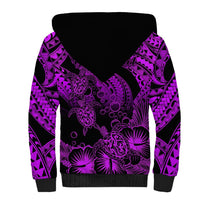 Personalised Polynesian Sherpa Hoodie Tribal Honu Turtle with Hibiscus Purple Version LT14 - Polynesian Pride