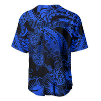 Personalised Polynesian Baseball Jersey Tribal Honu Turtle with Hibiscus Blue Version LT14 - Polynesian Pride