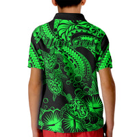 Personalised Polynesian Kid Polo Shirt Tribal Honu Turtle with Hibiscus Green Version LT14 - Polynesian Pride