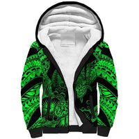 Personalised Polynesian Sherpa Hoodie Tribal Honu Turtle with Hibiscus Green Version LT14 Unisex Green - Polynesian Pride