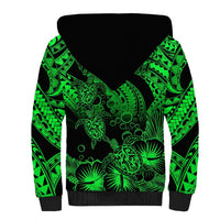 Personalised Polynesian Sherpa Hoodie Tribal Honu Turtle with Hibiscus Green Version LT14 - Polynesian Pride