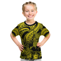 Personalised Polynesian Kid T Shirt Tribal Honu Turtle with Hibiscus Gold Version LT14 Gold - Polynesian Pride