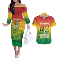 Vanuatu Indipendens Dei Couples Matching Off The Shoulder Long Sleeve Dress and Hawaiian Shirt Yumi 46th Independence Anniversary
