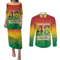 Vanuatu Indipendens Dei Couples Matching Puletasi and Long Sleeve Button Shirt Yumi 46th Independence Anniversary LT14 Reggae - Polynesian Pride