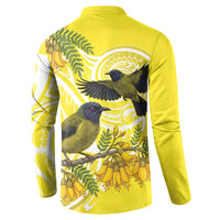 Bellbird New Zealand Button Sweatshirt Korimako Kowhai Maori Pattern LT14 - Polynesian Pride