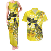 Bellbird New Zealand Couples Matching Tank Maxi Dress and Hawaiian Shirt Korimako Kowhai Maori Pattern
