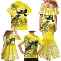 Bellbird New Zealand Family Matching Mermaid Dress and Hawaiian Shirt Korimako Kowhai Maori Pattern