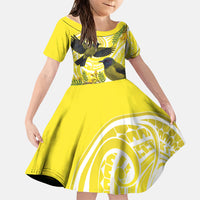 Bellbird New Zealand Family Matching Off Shoulder Maxi Dress and Hawaiian Shirt Korimako Kowhai Maori Pattern