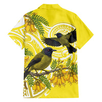 Bellbird New Zealand Family Matching Short Sleeve Bodycon Dress and Hawaiian Shirt Korimako Kowhai Maori Pattern
