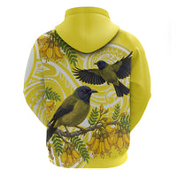 Bellbird New Zealand Hoodie Korimako Kowhai Maori Pattern LT14 - Polynesian Pride