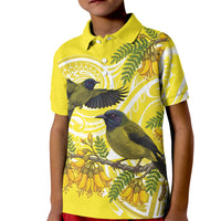 Bellbird New Zealand Kid Polo Shirt Korimako Kowhai Maori Pattern LT14 Kid Yellow - Polynesian Pride