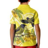Bellbird New Zealand Kid Polo Shirt Korimako Kowhai Maori Pattern LT14 - Polynesian Pride