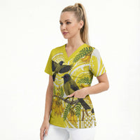 Bellbird New Zealand Scrub Top Korimako Kowhai Maori Pattern LT14 - Polynesian Pride