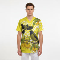 Bellbird New Zealand Scrub Top Korimako Kowhai Maori Pattern LT14 - Polynesian Pride