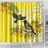 Bellbird New Zealand Shower Curtain Korimako Kowhai Maori Pattern LT14 - Polynesian Pride