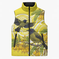 Bellbird New Zealand Sleeveless Puffer Jacket Korimako Kowhai Maori Pattern LT14 Unisex Yellow - Polynesian Pride
