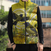 Bellbird New Zealand Sleeveless Puffer Jacket Korimako Kowhai Maori Pattern LT14 - Polynesian Pride