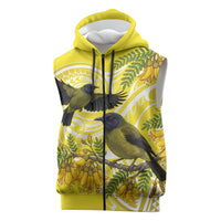 Bellbird New Zealand Sleeveless Zip Hoodie Korimako Kowhai Maori Pattern LT14 Yellow - Polynesian Pride