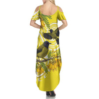 Bellbird New Zealand Summer Maxi Dress Korimako Kowhai Maori Pattern LT14 - Polynesian Pride