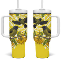 Bellbird New Zealand Tumbler With Handle Korimako Kowhai Maori Pattern LT14 One Size: 40 oz Yellow - Polynesian Pride