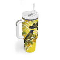 Bellbird New Zealand Tumbler With Handle Korimako Kowhai Maori Pattern LT14 - Polynesian Pride