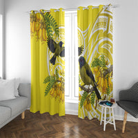 Bellbird New Zealand Window Curtain Korimako Kowhai Maori Pattern LT14 With Grommets Yellow - Polynesian Pride
