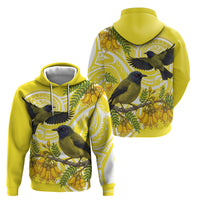 Bellbird New Zealand Zip Hoodie Korimako Kowhai Maori Pattern LT14 - Polynesian Pride