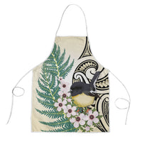 Endemic Tomtit New Zealand Apron Miromiro Manuka Silver Fern Maori Pattern LT14 Cream - Polynesian Pride